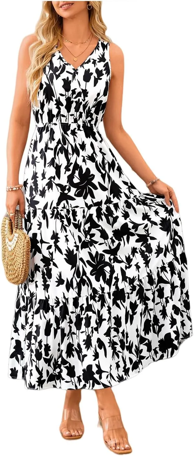 Wedding Guest Dresses for Women 2025 Beach Summer Dresses Casual Sleeveless Maxi Dresses Trendy Cute Floral Long Dress