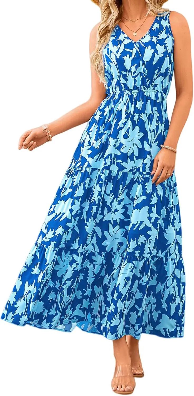 Wedding Guest Dresses for Women 2025 Beach Summer Dresses Casual Sleeveless Maxi Dresses Trendy Cute Floral Long Dress