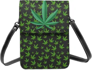 Weed Leaf Cannabis Marijuana Womans Crossbody Bags Leather One Shoulder Handbags Wallet Adjustable Strap Cell Phone Purse