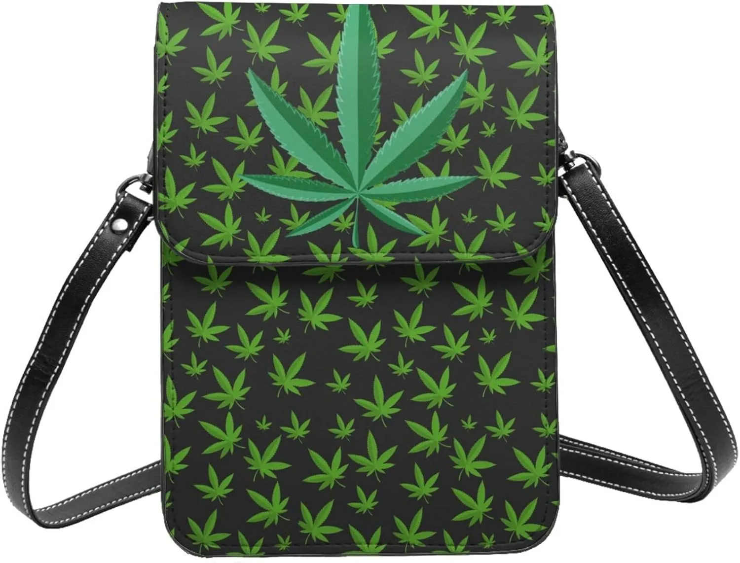 Weed Leaf Cannabis Marijuana Womans Crossbody Bags Leather One Shoulder Handbags Wallet Adjustable Strap Cell Phone Purse