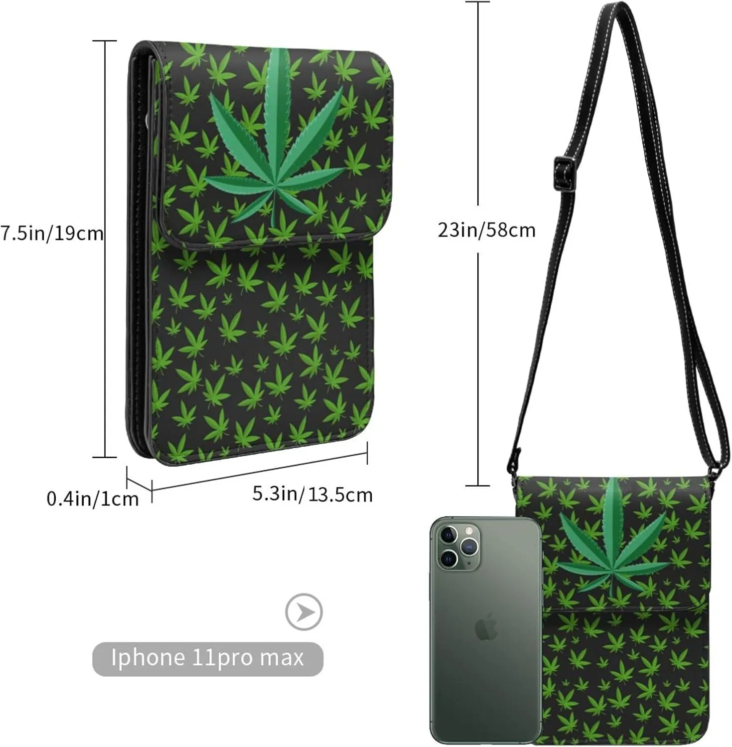 Weed Leaf Cannabis Marijuana Womans Crossbody Bags Leather One Shoulder Handbags Wallet Adjustable Strap Cell Phone Purse