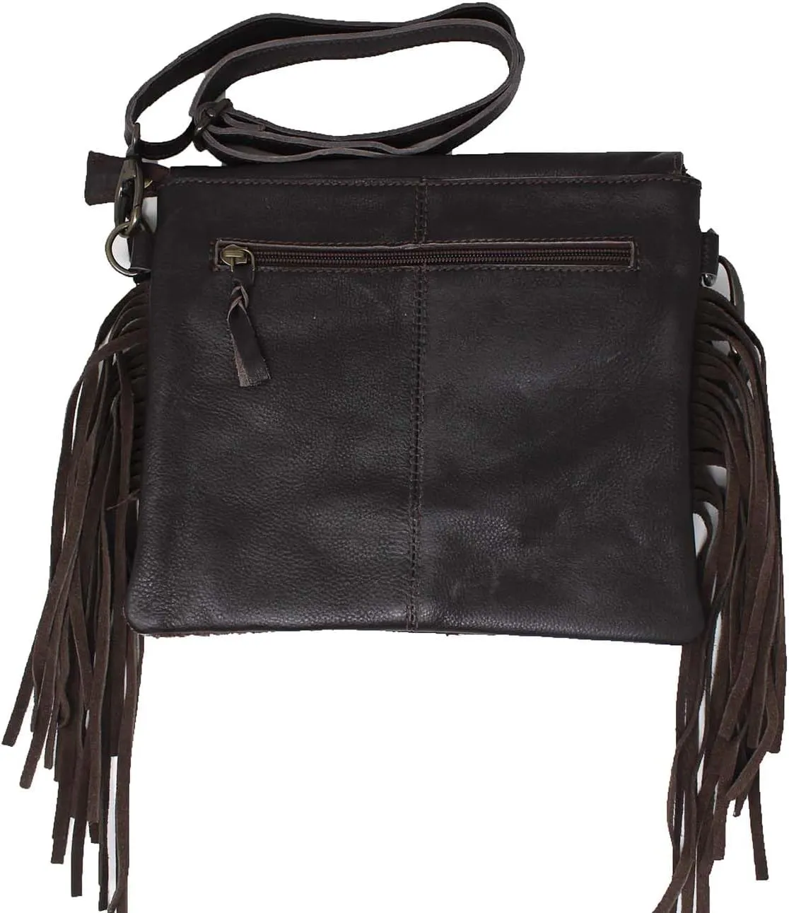 Western Cowhide Poker Card Aces Floral Tooled Leather Purse Shoulder Crossbody Bag w/Fringe