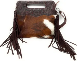 Western Genuine Tooled Leather Cowhide Fur Fringe Women's Crossbody Chain Bag/Purse