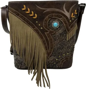 Western Leather Crossbody Purse for Women - Native American Shoulder Fringe Handbag