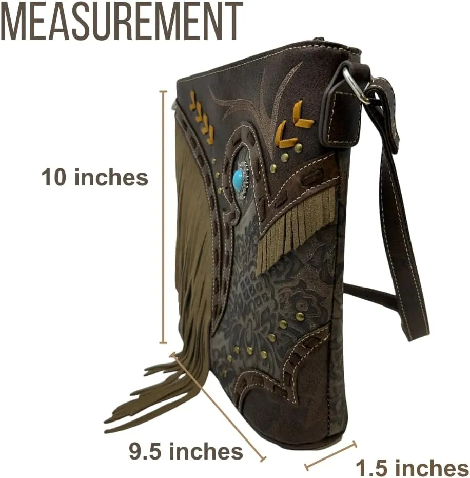 Western Leather Crossbody Purse for Women - Native American Shoulder Fringe Handbag
