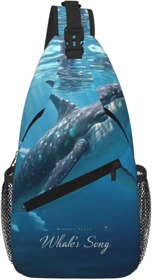 Whale's Song Print Sling Bag for Women Men Crossbody, Cute Large Casual Chest Pack for Travel, Work, Hiking