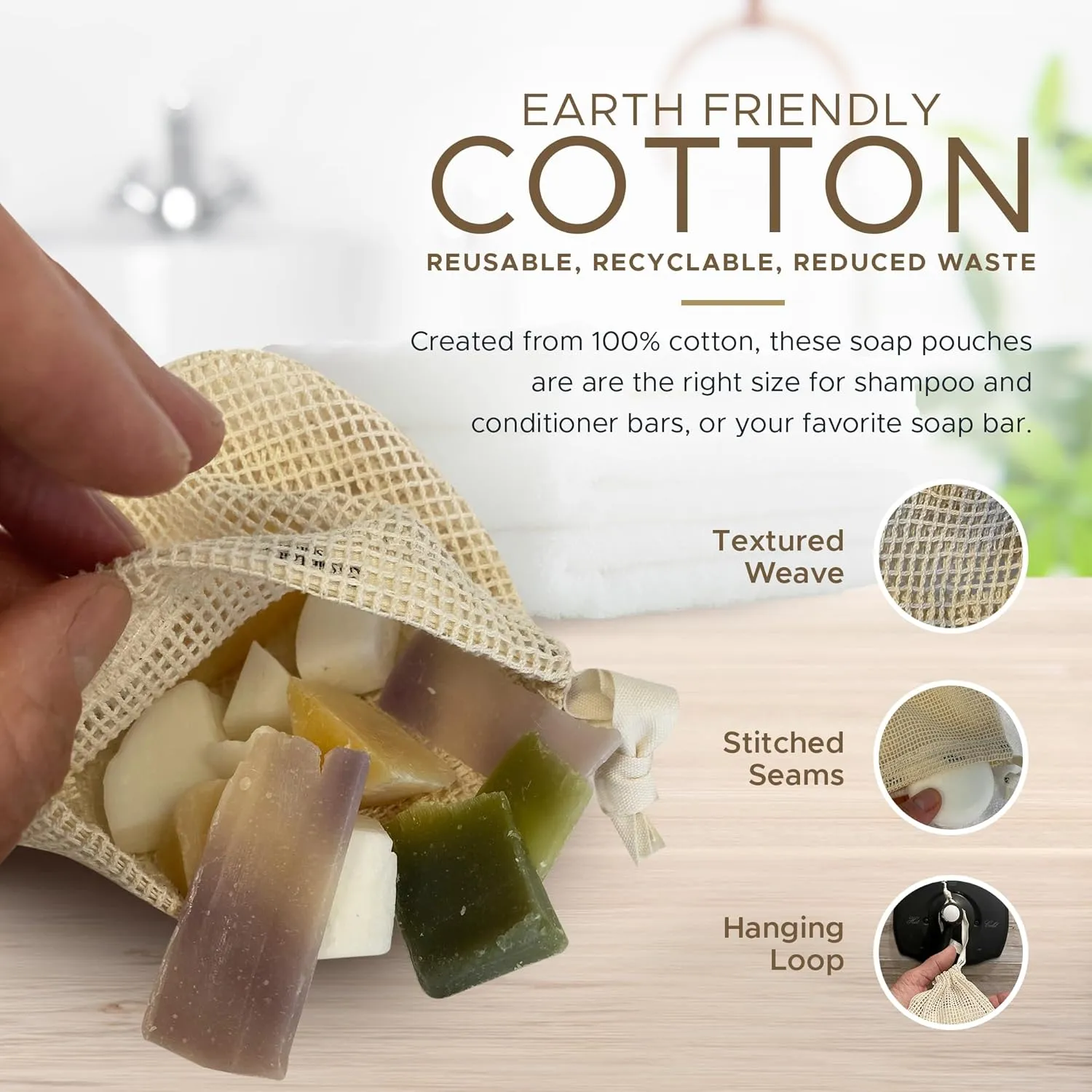 Whiffkitch Soap Pouch 10-Pack – Versatile Holder & Saver Set, Travel Soap Bags – Exfoliating Mesh Pouch, Cotton Soap Saver Bags for Shower & Bath, 4x5 inches