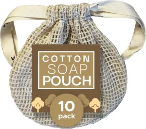 Whiffkitch Soap Pouch 10-Pack – Versatile Holder & Saver Set, Travel Soap Bags – Exfoliating Mesh Pouch, Cotton Soap Saver Bags for Shower & Bath, 4x5 inches