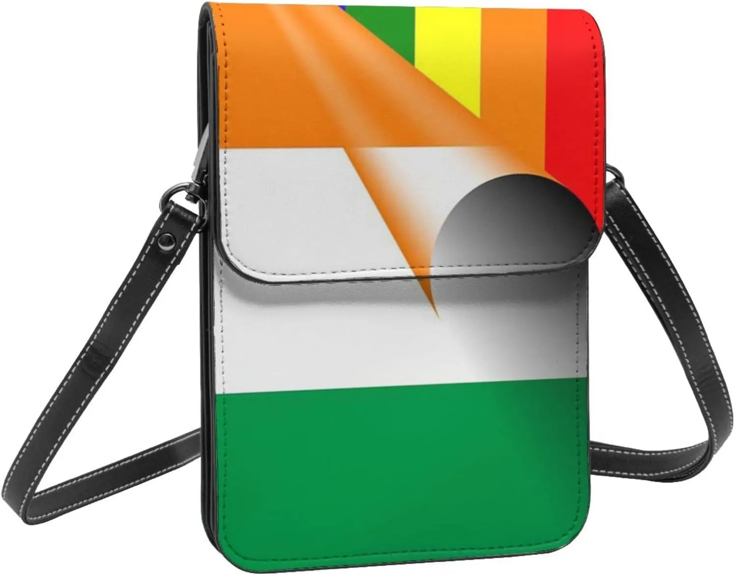White Black Tiger Stripe Animal Leather Crossbody Cell Phone Purse Small Wallet Bags Adjustable Phone Bag for Women