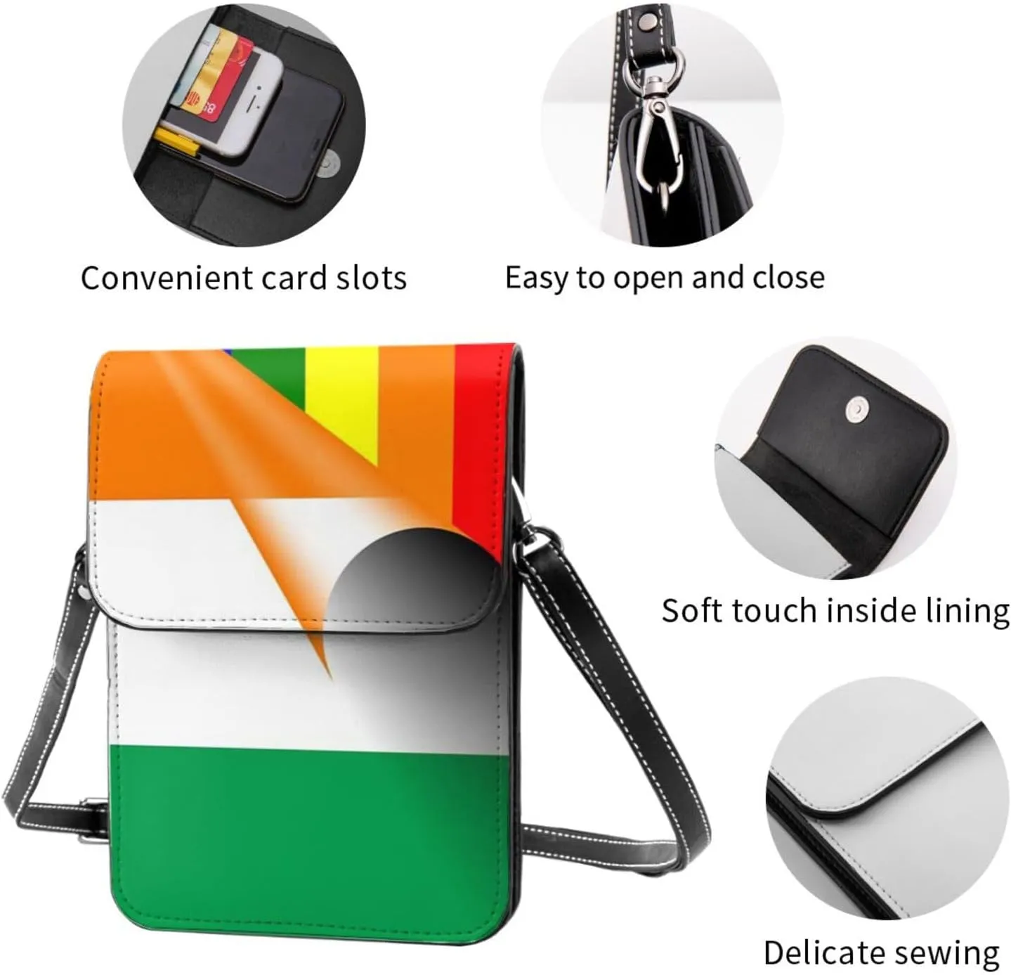 White Black Tiger Stripe Animal Leather Crossbody Cell Phone Purse Small Wallet Bags Adjustable Phone Bag for Women