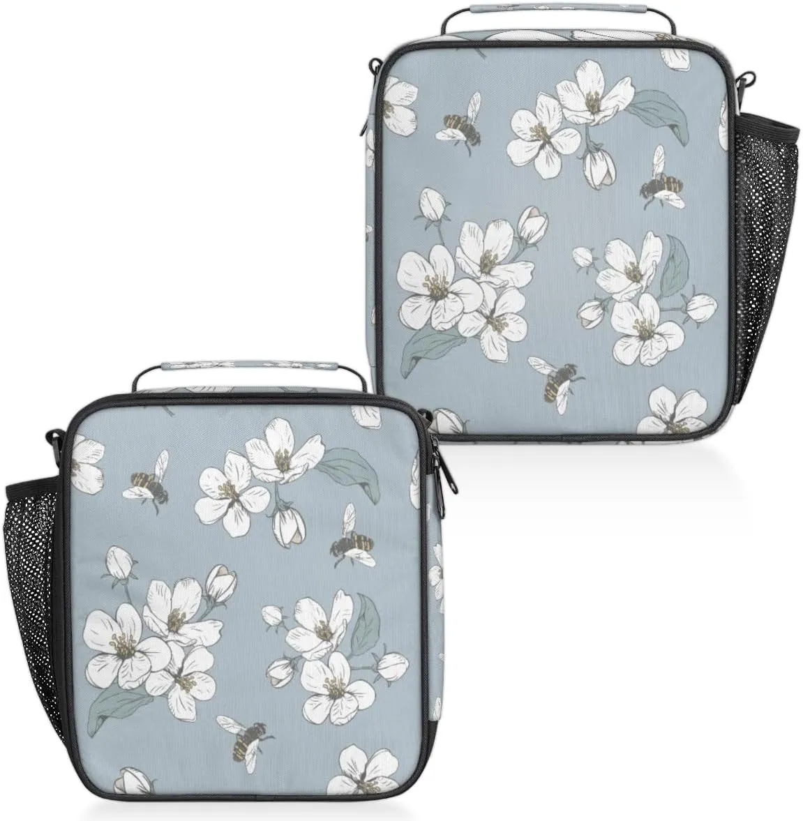 White Cherry Blossoms In Full Bloom Insulated Lunch Box, Reusable Cooler Tote Lunch Bags for Men Women, Portable Leakproof Square Meal Bag for Work Travel Picnic Hiking Daytrip