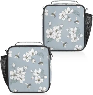 White Cherry Blossoms In Full Bloom Insulated Lunch Box, Reusable Cooler Tote Lunch Bags for Men Women, Portable Leakproof Square Meal Bag for Work Travel Picnic Hiking Daytrip