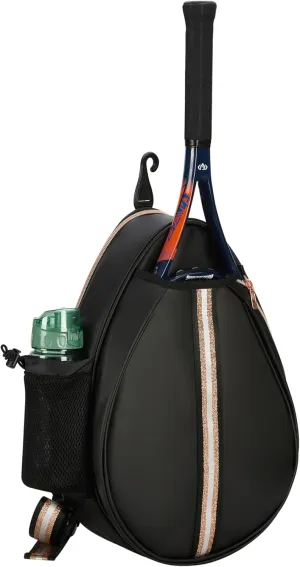 White PU One Shoulder Crossbody Tennis Backpack Girls Tennis Bag Tennis Racket Sling Bag for Women, with Water Bottle Holder