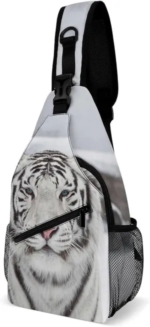 White Tiger Snow Crossbody Bag Multipurpose Over Shoulder Sling Backpack Travel Chest Side Pouch Daypack