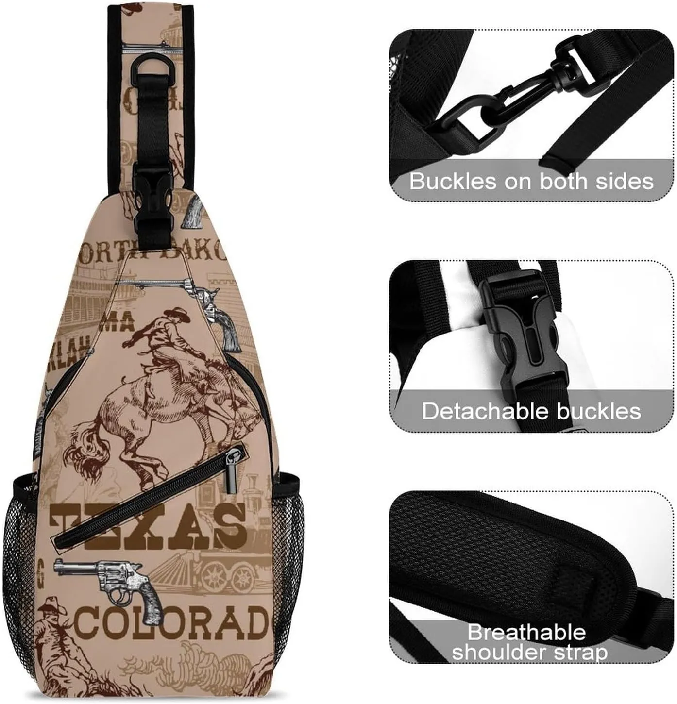 Wild-west-rodeo Crossbody Sling Backpack, Shoulder Bag Chest Bag for Travel Sport Running