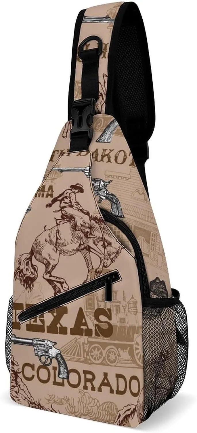 Wild-west-rodeo Crossbody Sling Backpack, Shoulder Bag Chest Bag for Travel Sport Running