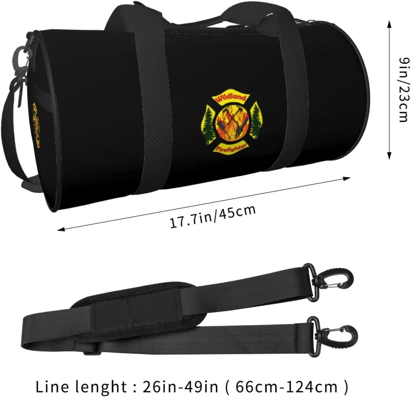 Wildland Firefighter Maltese Cross Travel Luggage Duffel Bag Sports Rolling Foldable Duffel Bag, Black