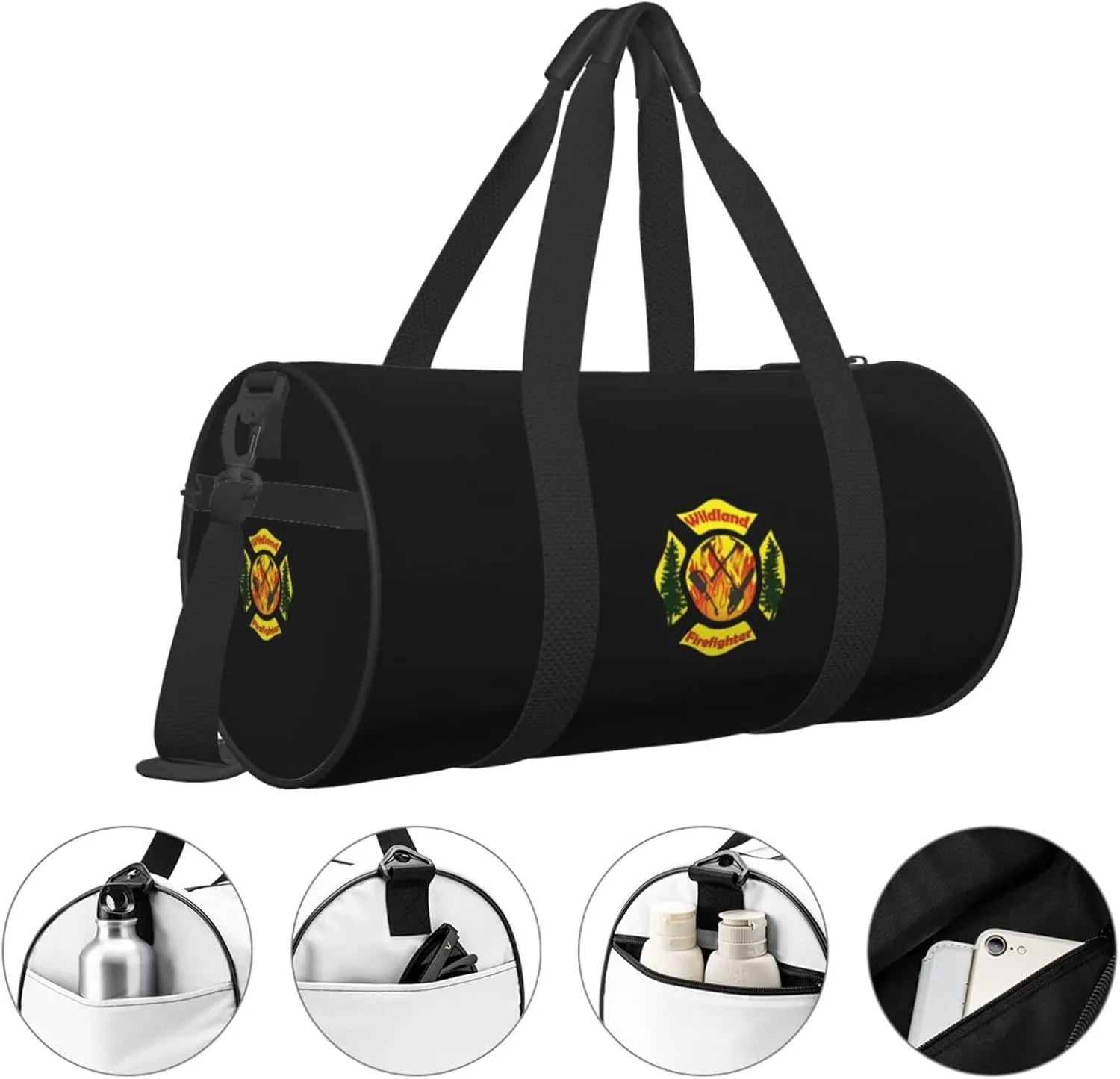 Wildland Firefighter Maltese Cross Travel Luggage Duffel Bag Sports Rolling Foldable Duffel Bag, Black