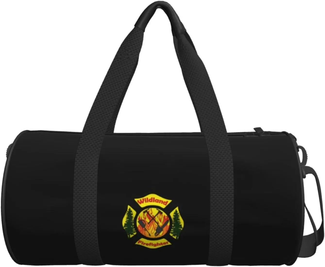 Wildland Firefighter Maltese Cross Travel Luggage Duffel Bag Sports Rolling Foldable Duffel Bag, Black