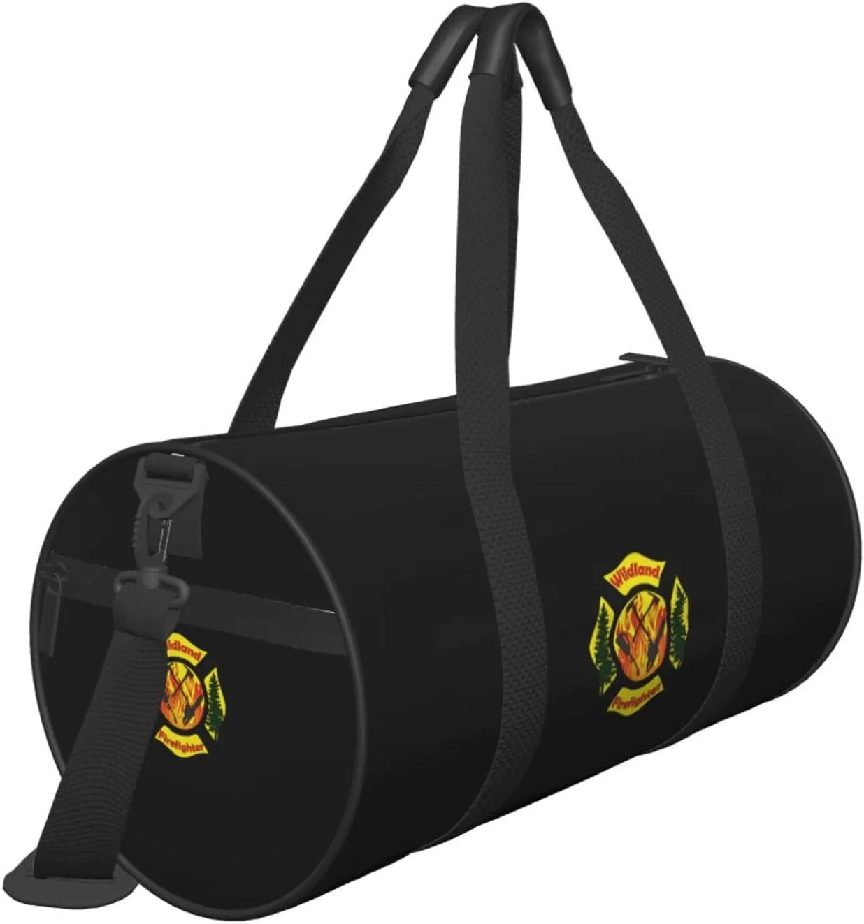 Wildland Firefighter Maltese Cross Travel Luggage Duffel Bag Sports Rolling Foldable Duffel Bag, Black