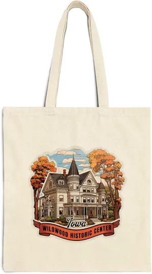 Wildwood Historic Center Iowa Cotton Tote Bag for Women Men Casual Tote Bag Cloth Canvas Shopping Bags with Handles Cute Bags Everyday Use 15" x 16" Aesthetic Gift ID44997