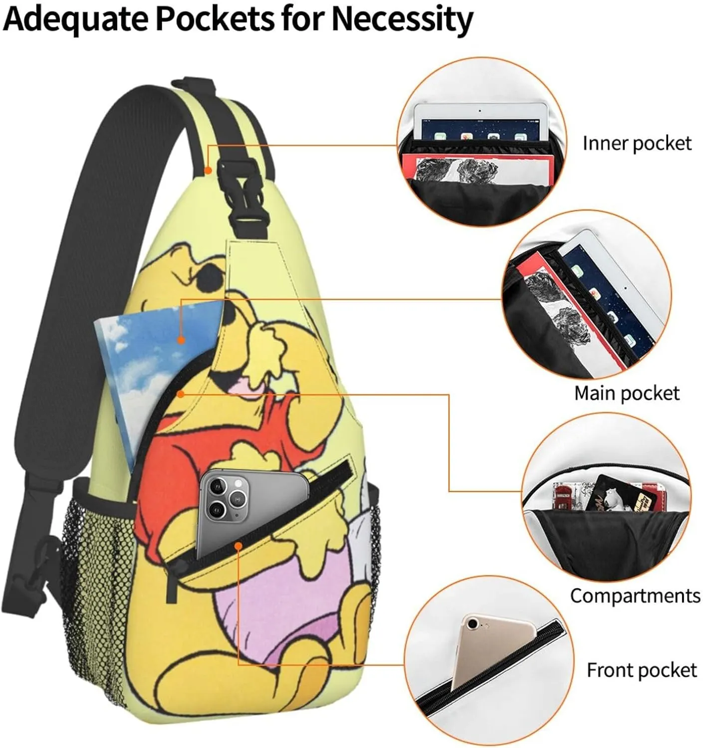 Win-nie The Pooh Crossbody Bag Sling Shoulder Bag for Outdoor Travel Sports Camping Hiking Shoulder Bags