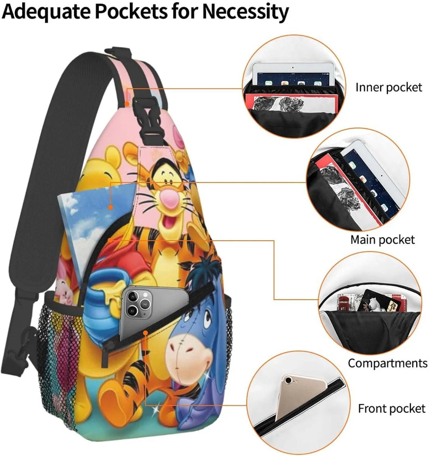 Win-nie The Pooh Crossbody Bag Sling Shoulder Bag for Outdoor Travel Sports Camping Hiking Shoulder Bags