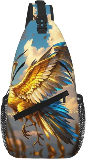 Windswept Wings Print Sling Bag for Women Men Crossbody, Cute Large Casual Chest Pack for Travel, Work, Hiking