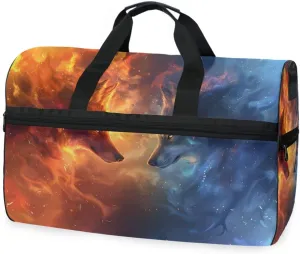 Wolf Flames Travel Duffel Bag Luggage Sports Gym Bags With Shoes Compartment Large Capacity Lightweight Duffle Bag For Men Women
