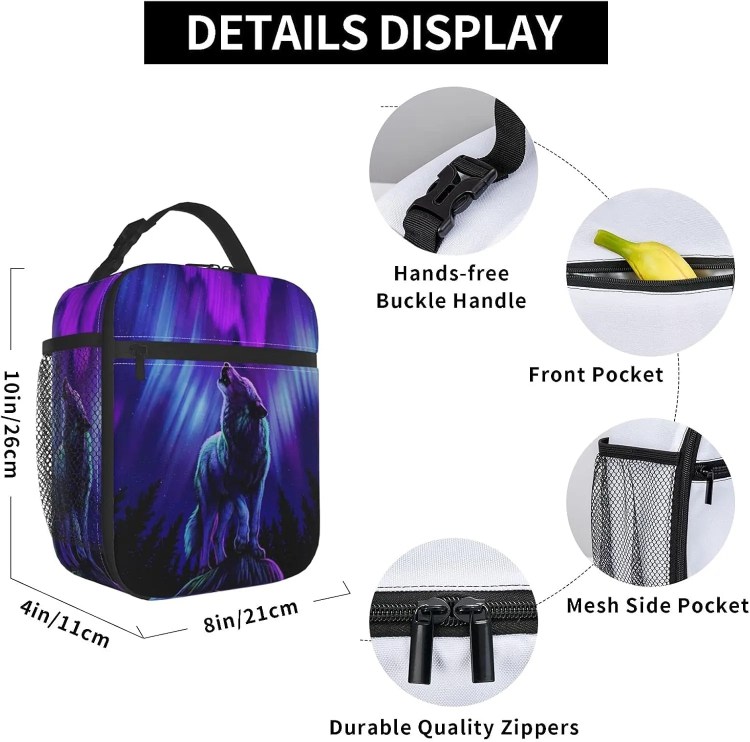 Wolf Lunch Box Insulated Thermal Reusable Lunch Bag Cooler Totes For Men Work Office Picnic Hiking