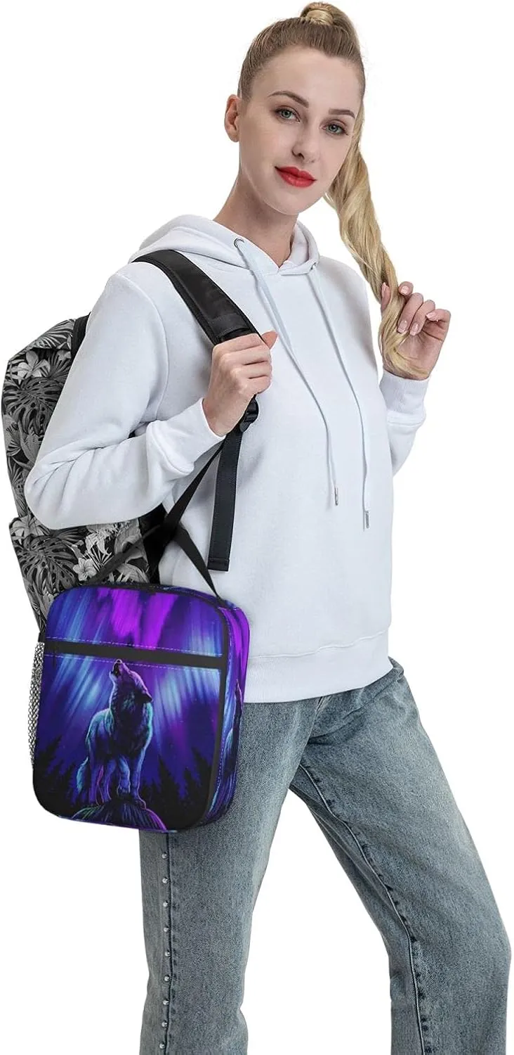 Wolf Lunch Box Insulated Thermal Reusable Lunch Bag Cooler Totes For Men Work Office Picnic Hiking