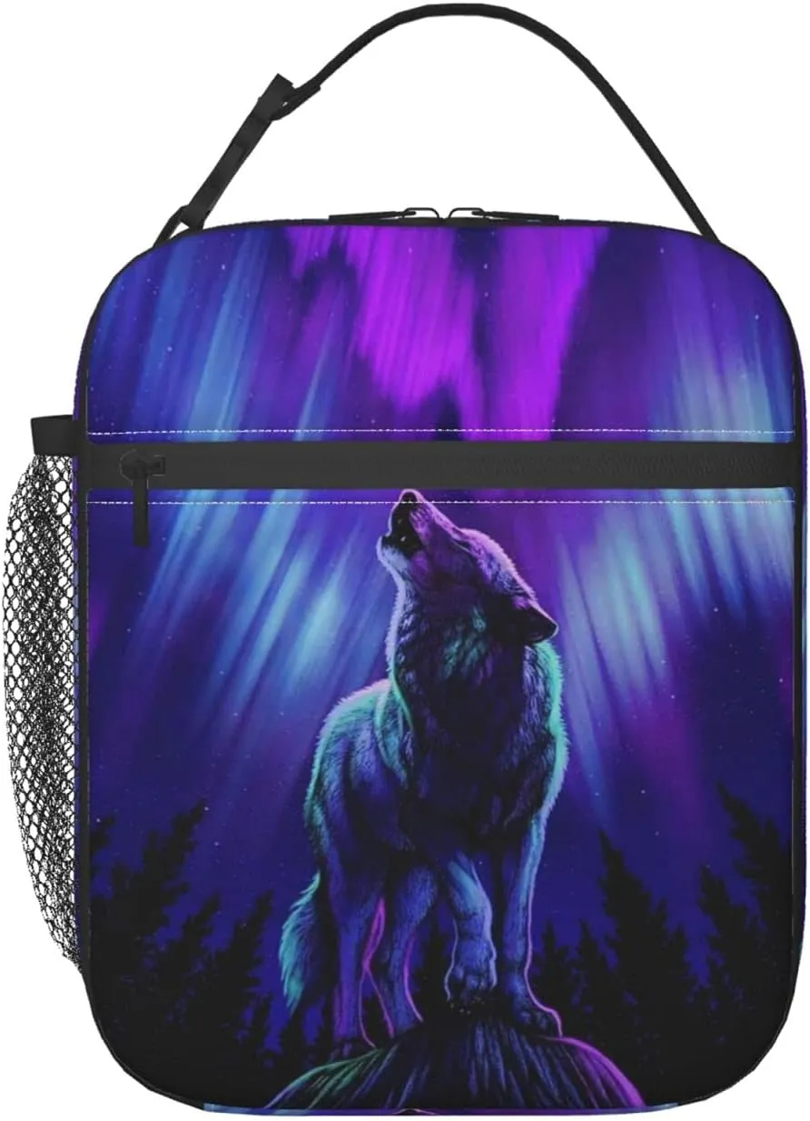 Wolf Lunch Box Insulated Thermal Reusable Lunch Bag Cooler Totes For Men Work Office Picnic Hiking
