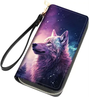 Wolf Print Women Large Capacity Wallet PU Leather Zipper Clutch Purse for Smart Phone/Card/Coin/Cash