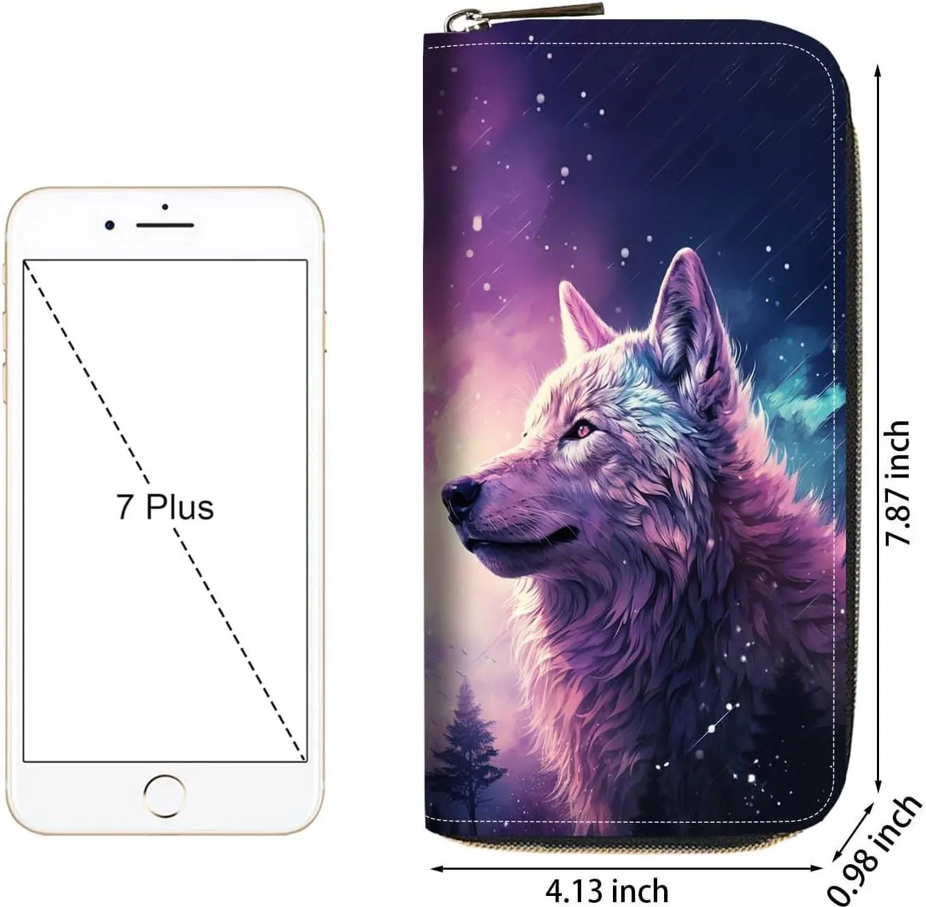 Wolf Print Women Large Capacity Wallet PU Leather Zipper Clutch Purse for Smart Phone/Card/Coin/Cash