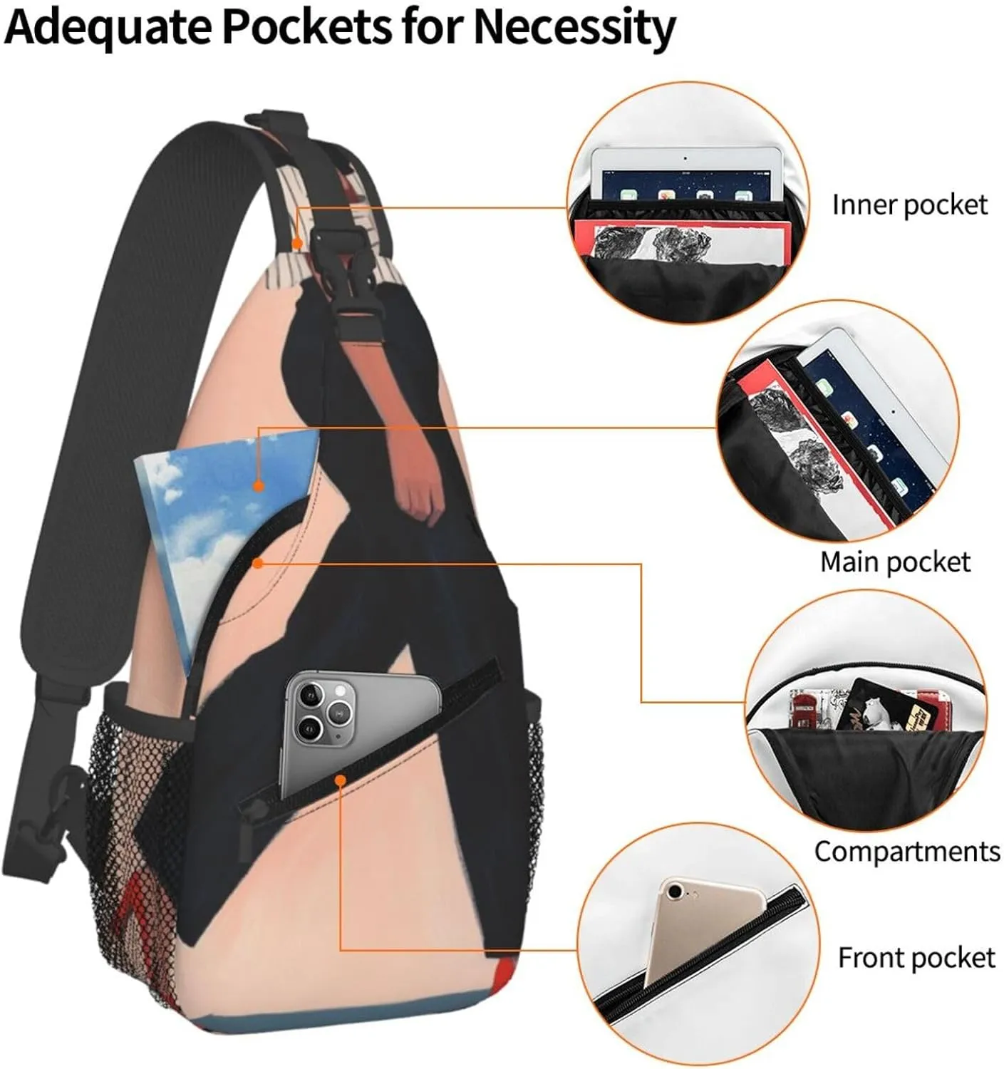 Woman Walking Backpack Travel Hiking Daypack Chest Bags Crossbody Shoulder Bag