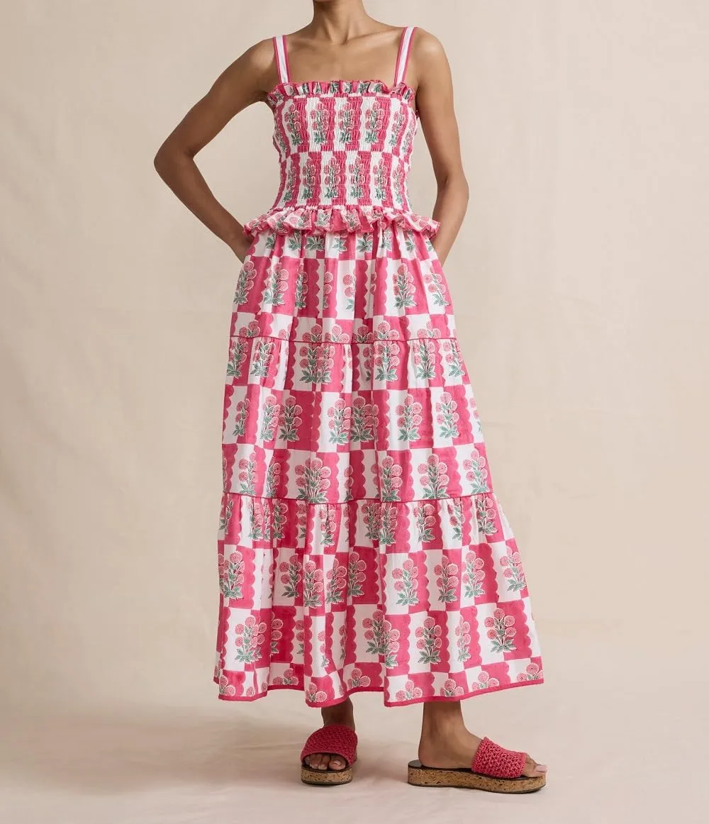 Women Boho Tie Shoulder Maxi Dress Square Neck Tiered Flowy Dress Floral Ruffle Long Dress Summer Beach Dress