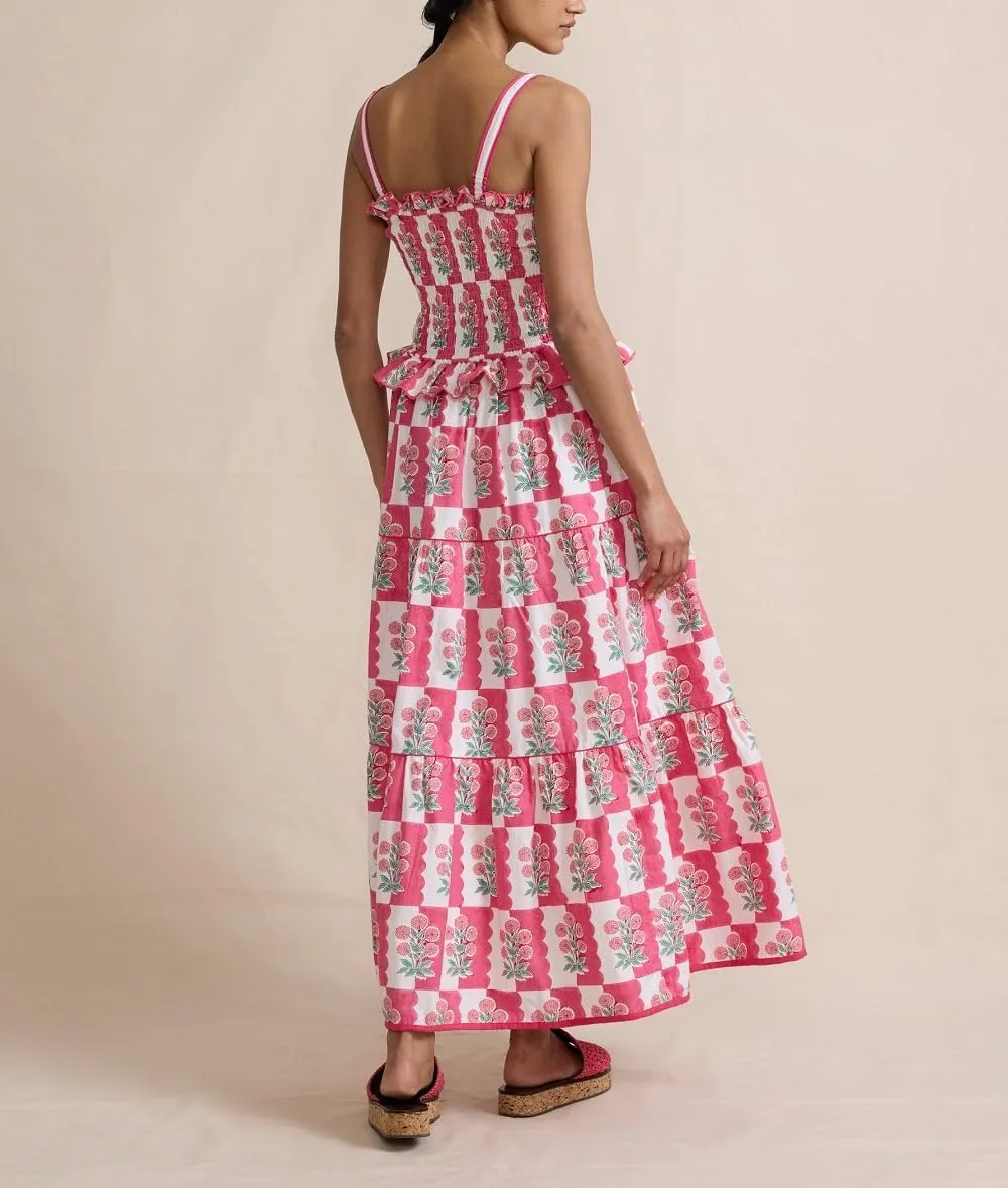 Women Boho Tie Shoulder Maxi Dress Square Neck Tiered Flowy Dress Floral Ruffle Long Dress Summer Beach Dress
