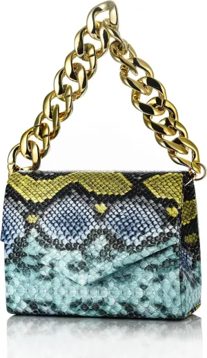 Women Chic Evening Clutch Bag Snakeskin Pattern Shoulder Box Handbag With Chain Strap Crossbody Purse For Women Girls Ladies