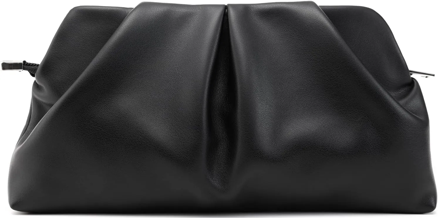 Women Clutch Bag Dressy Formal Handbag Pleated PU Clutch Purse Detachable Chain Crossbody Bag