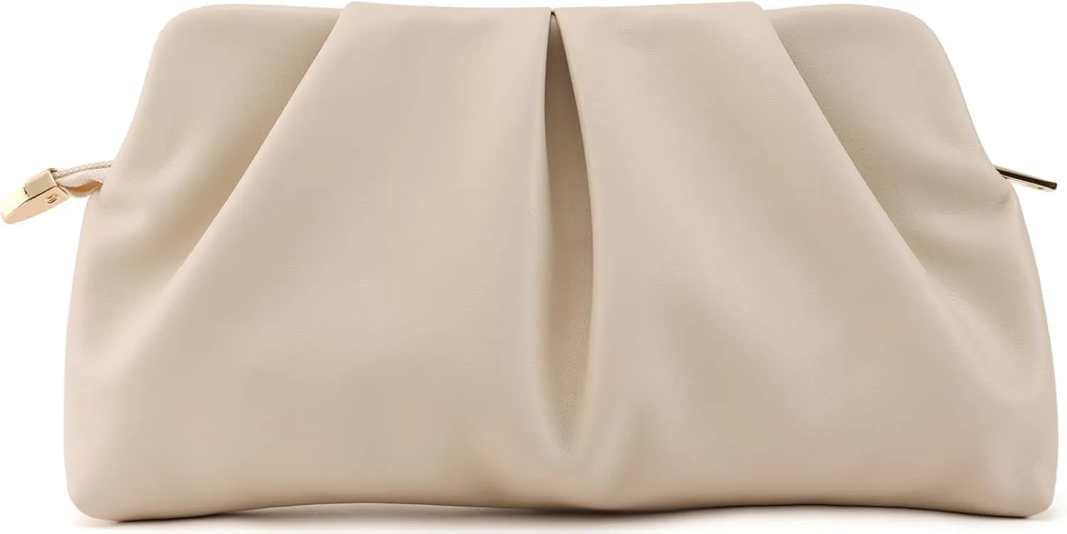 Women Clutch Bag Dressy Formal Handbag Pleated PU Clutch Purse Detachable Chain Crossbody Bag