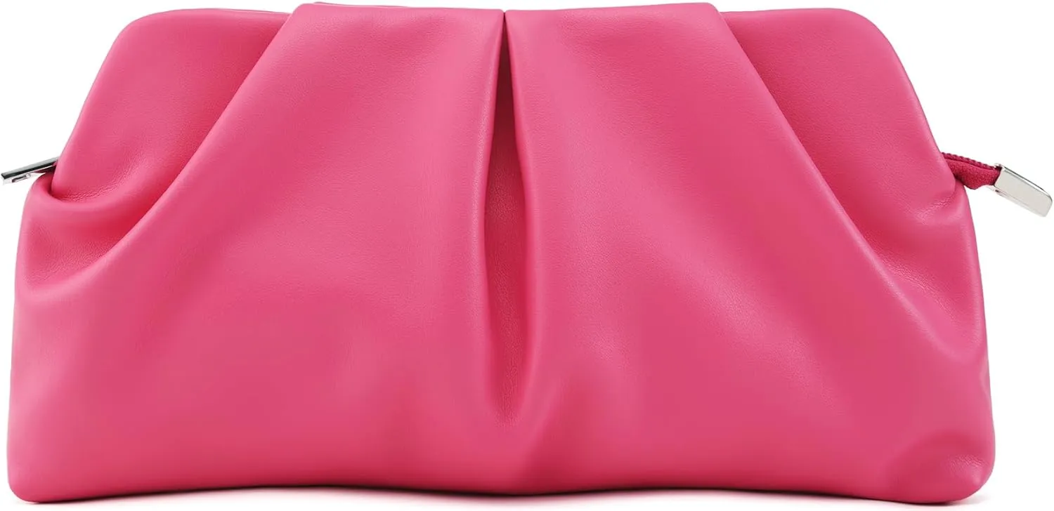 Women Clutch Bag Dressy Formal Handbag Pleated PU Clutch Purse Detachable Chain Crossbody Bag
