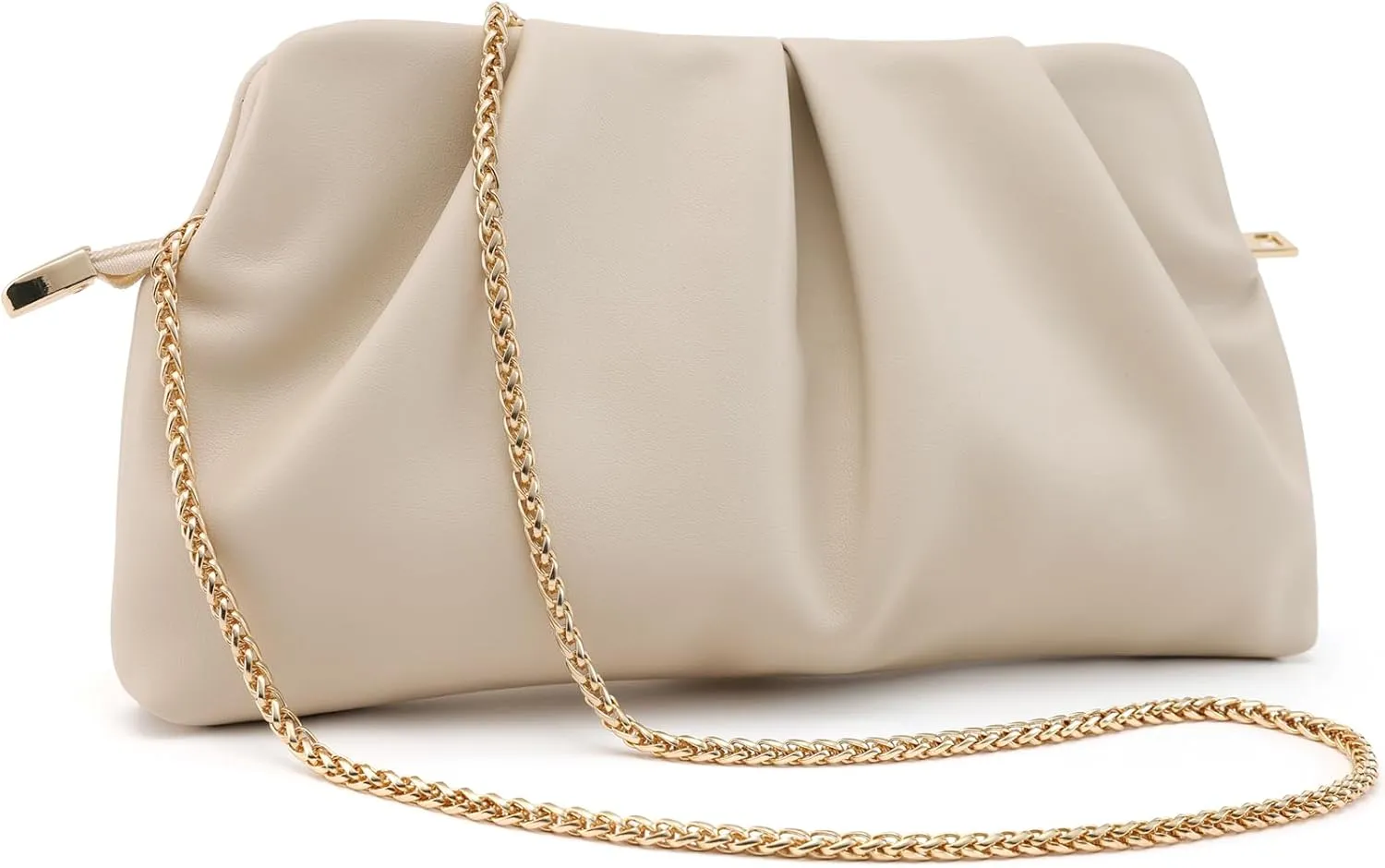 Women Clutch Bag Dressy Formal Handbag Pleated PU Clutch Purse Detachable Chain Crossbody Bag