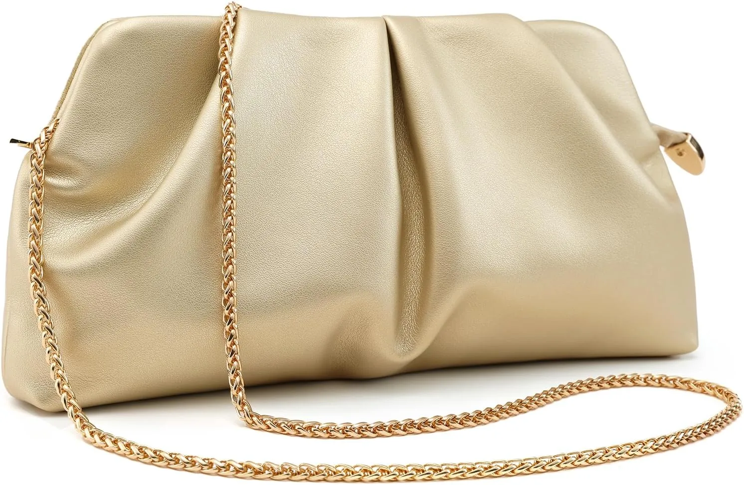 Women Clutch Bag Dressy Formal Handbag Pleated PU Clutch Purse Detachable Chain Crossbody Bag
