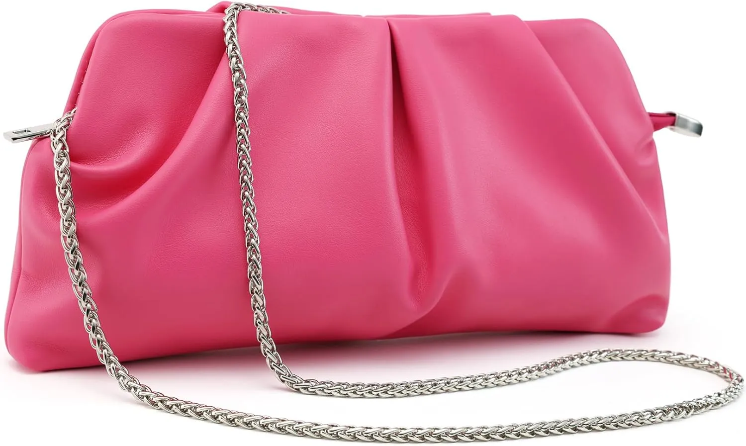 Women Clutch Bag Dressy Formal Handbag Pleated PU Clutch Purse Detachable Chain Crossbody Bag