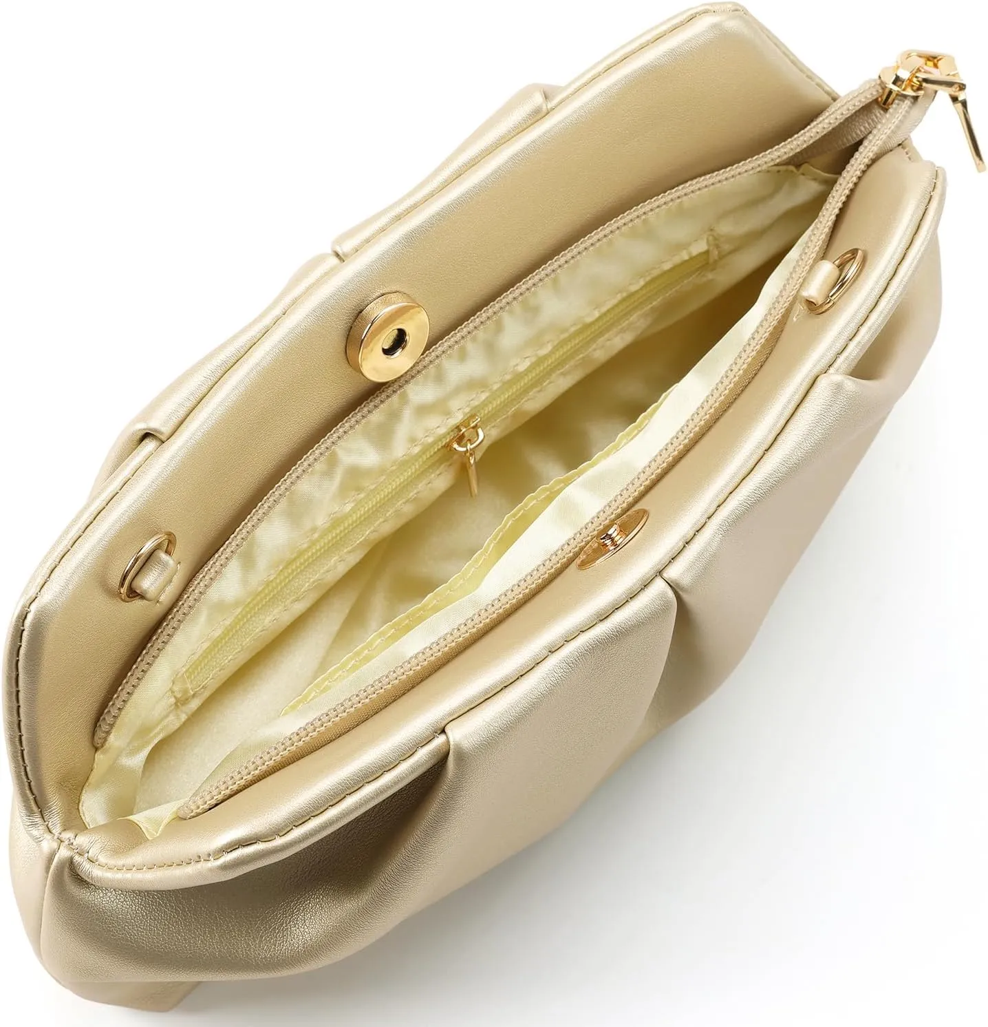 Women Clutch Bag Dressy Formal Handbag Pleated PU Clutch Purse Detachable Chain Crossbody Bag