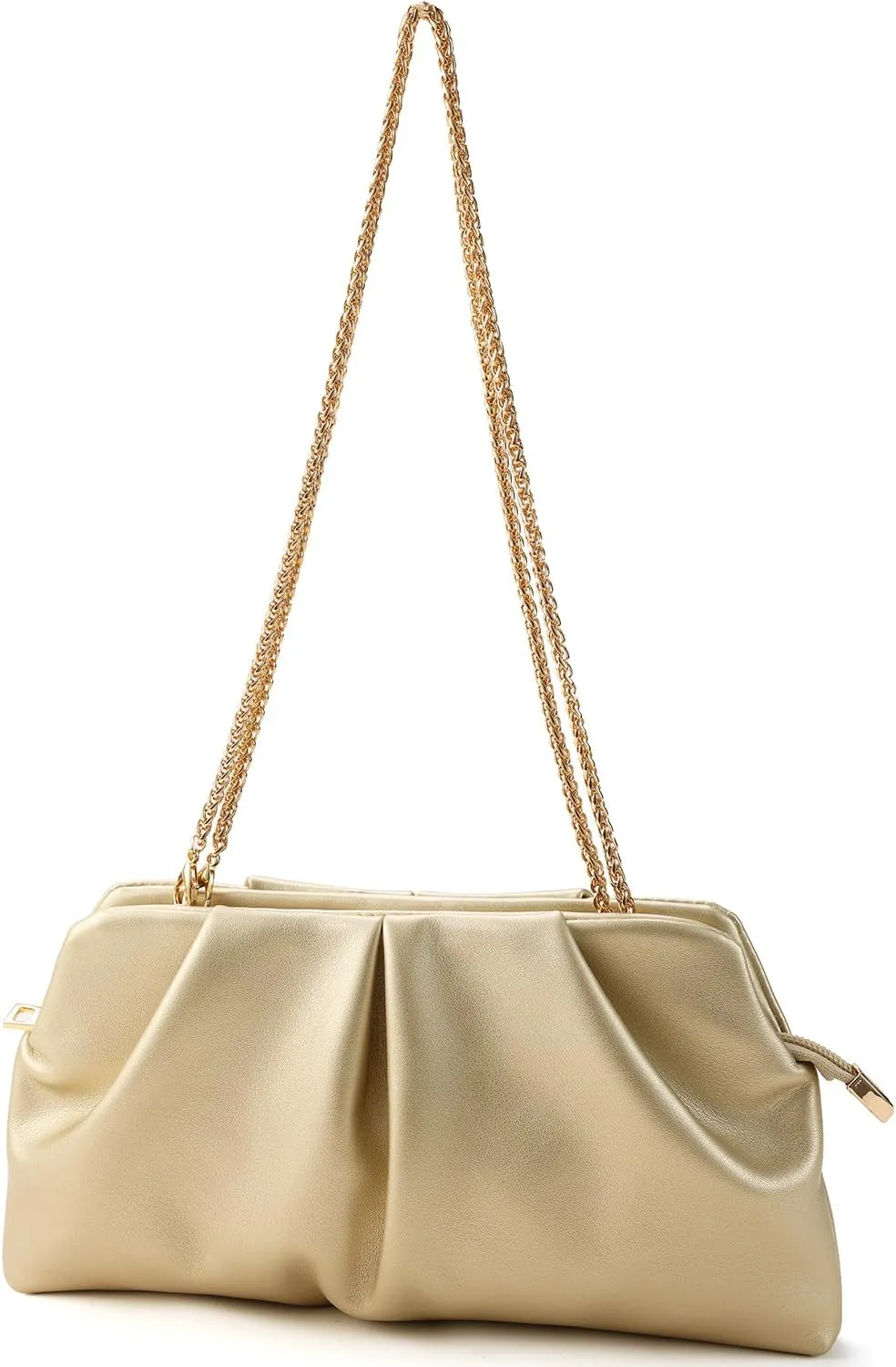 Women Clutch Bag Dressy Formal Handbag Pleated PU Clutch Purse Detachable Chain Crossbody Bag