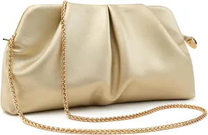 Women Clutch Bag Dressy Formal Handbag Pleated PU Clutch Purse Detachable Chain Crossbody Bag