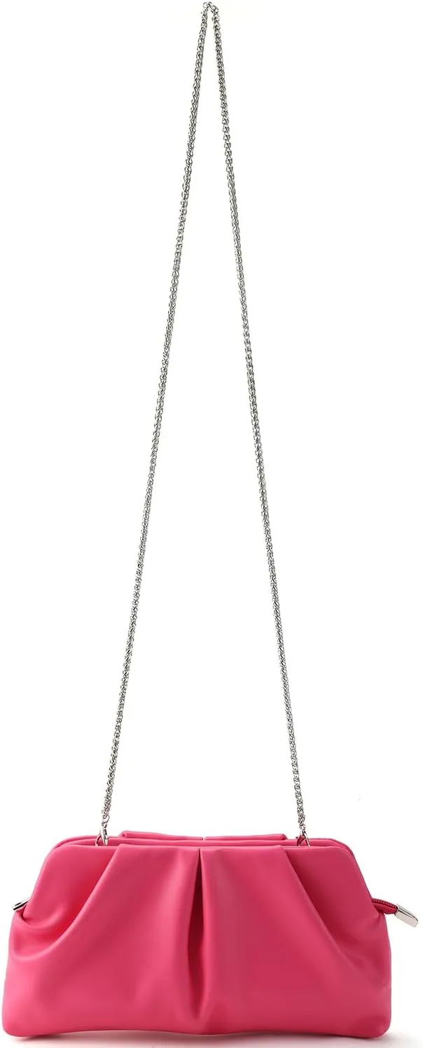 Women Clutch Bag Dressy Formal Handbag Pleated PU Clutch Purse Detachable Chain Crossbody Bag