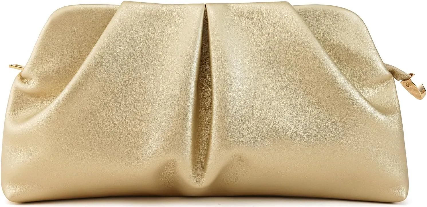 Women Clutch Bag Dressy Formal Handbag Pleated PU Clutch Purse Detachable Chain Crossbody Bag