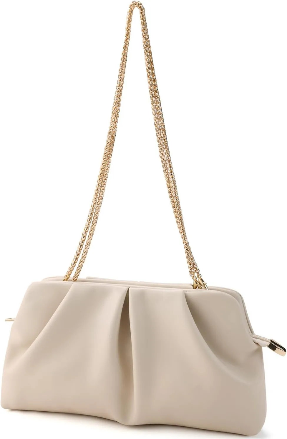 Women Clutch Bag Dressy Formal Handbag Pleated PU Clutch Purse Detachable Chain Crossbody Bag